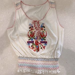 Tiny Embroidered Gathered Waist Tank XS